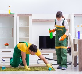 Cleaning professional contractors working at house