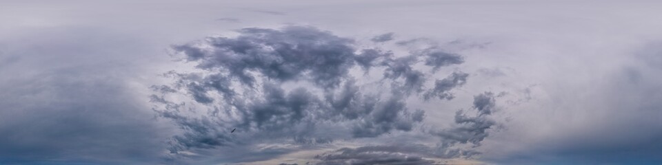 Sky panorama on overcast rainy day with Nimbostratus clouds in seamless spherical equirectangular...