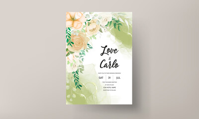 beautiful hand drawing floral wedding invitation card template