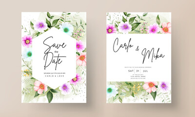 Fototapeta na wymiar beautiful hand drawing watercolor floral wedding invitation card template