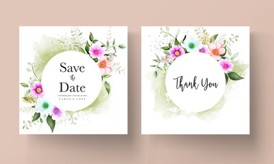 Fototapeta na wymiar beautiful hand drawing watercolor floral wedding invitation card template