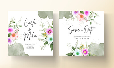 beautiful hand drawing watercolor floral wedding invitation card template