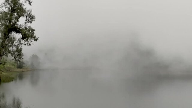 Foggy Ranu Regulo Lake Panning From Left To Right Camera View