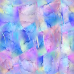 Fototapeta premium Seamless watercolor wet on wet wash painting pattern swatch for surface print. High quality contemporary illustration. Trendy pastel marble artistic textured colours. Rough dye stain repeat artwork.