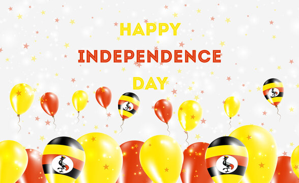 Uganda Independence Day Patriotic Design. Balloons in Ugandan National Colors. Happy Independence Day Vector Greeting Card.