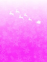 空をそりで進むサンタクロースが描かれたピンク色の背景イラスト