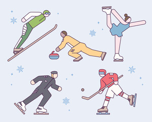 Winter Olympic Games and Sports Athletes. flat design style vector illustration. - obrazy, fototapety, plakaty