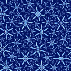 Abstract watercolor snowflakes on a dark blue background, seamless Christmas pattern. 