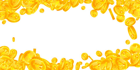 Chinese yuan coins falling. Likable scattered CNY coins. China money. Nice jackpot, wealth or success concept. Vector illustration.