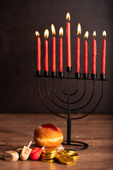 Hanukkah holiday greeting card with donut