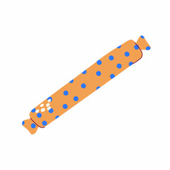Cartoon candy on white background. Hand-drawn cute dessert. Color festive sweet, chocolate, lollipop. Trick or treat sign. Wrapped caramel. A bonbon in doted wrapper. Vector kawaii food illustration