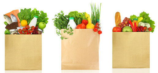 Grocery bag with Fresh and healthy groceries - 465693775
