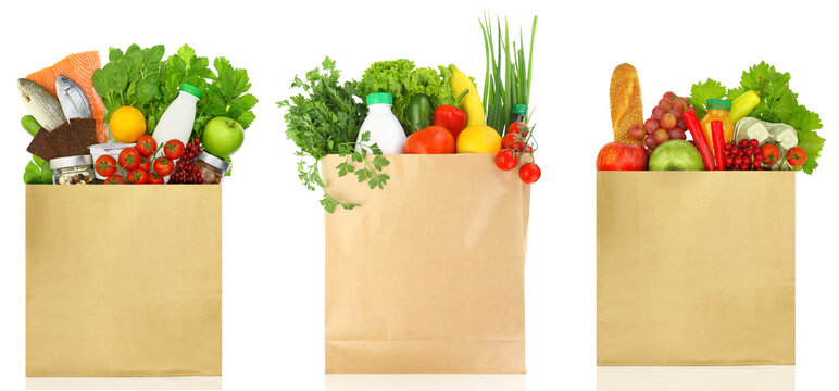 Grocery bag with Fresh and healthy groceries