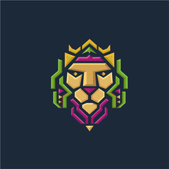 colorful lion geometric tech vector