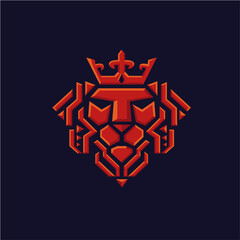 lion with crown geometric tech vector