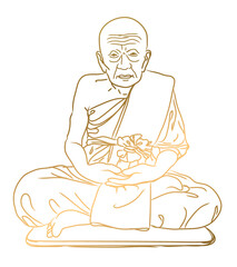 vector golden pattern meditating monk thailand on a white background