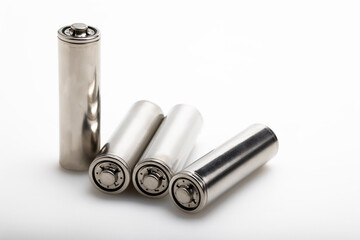 Rechargeable battery AA type on white background