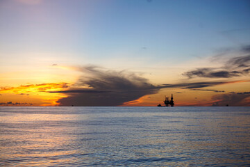 oil and gas platform in The Middle of The Sea ,Nice Twilight time
