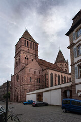 Architecture of a church and house in the city of Strasbourg in France