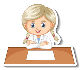 Scientist girl cartoon character sticker