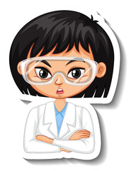 Scientist girl cartoon character sticker
