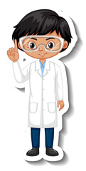 Fototapeta premium Scientist boy cartoon character sticker