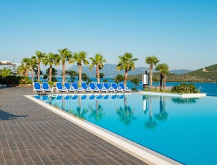 Nice swimming pool outdoors on bright summer day