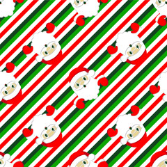 Santa Claus peeks out of stripes. Christmas seamless pattern.