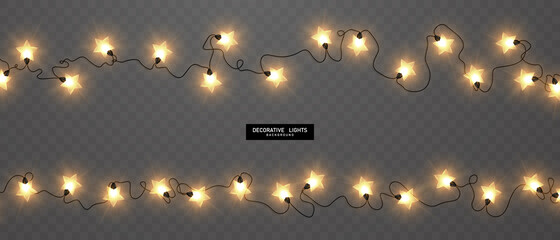 Abstract decoration of christmas star string lights on a black background