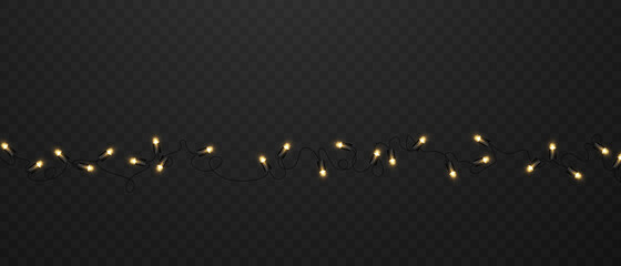 Abstract decoration of christmas string lights on black background.