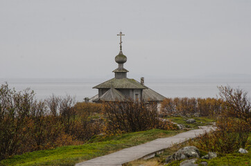 Fototapeta na wymiar Autumn on Solovki. Church of St. Andrew the First-Called. Russia, Arkhangelsk region 