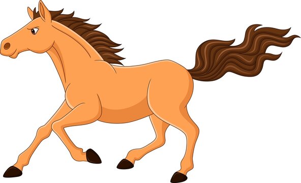 Cartoon brown horse running on white background