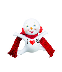 Decorative smiling snowman on white 