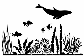 black silhouette sea and fish isolated vector