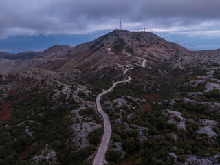 aerial drone view of Pantokrator, the highest mountain of the Corfu island Greece