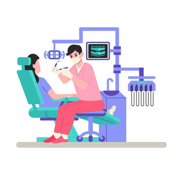 Dentist doctor examining patient vector illustration