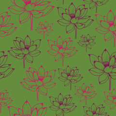 Obraz premium Vector lotus seamless pattern background.Perfect for wrapping paper, scrapbooking, fabric, and textile.