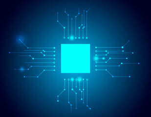 computer chip and circuit board on dark background