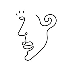 Abstract line art face, an artistic doodle minimalist line art style drawing of a face, isolated on white background.
