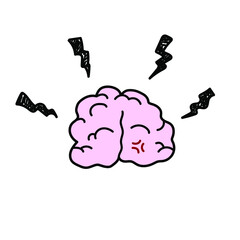 Brain under stress, a hand drawn doodle vector illustration of a stressful brain under pressure, brain exercise concept, isolated on a white background.
