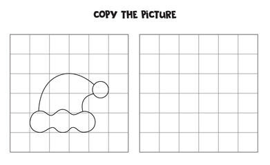 Copy the picture of Christmas cap. Logical game for kids.