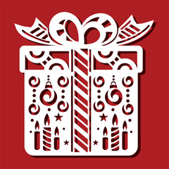 Fototapeta premium Christmas Gift for laser cutting. New Year card. Geometry pattern in gift shape vector illustration