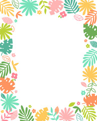 Tropical leaves border with copy space for greeting or invitation card template.