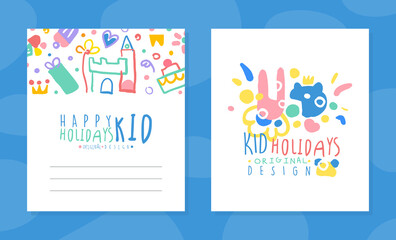 Fun and Holiday Bright Banner with Doodle Cake and Elements Vector Hand Drawn Template