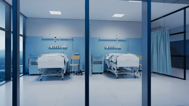 Modern clinic with admission room. The camera moves along the hospital ward.