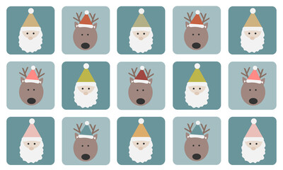 サンタとトナカイのクリスマスアイコンセット