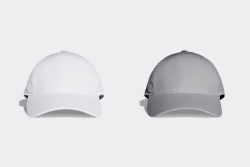 Empty Blank white and grey baseball cap mockup for branding isolated on white background. 3d rendering.