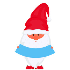 Christmas Gnome holds a banner. Vector for New Year holidays