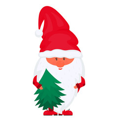 Gnome with Christmas tree. Vector for New Year holidays