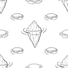 Blue doodle iceberg polar illustration seamless pattern. Hand drawn cold arctic wallpaper